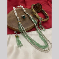 FS Collection Oxidised Plated Pearl And Beads Long  Necklace Set