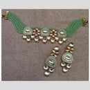 FS Collection Gold Plated Kundan Stone And Beads Choker Necklace Set
