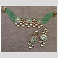 FS Collection Gold Plated Kundan Stone And Beads Choker Necklace Set