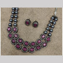 FS Collection Oxidised Plated Crystal Stone Necklace Set