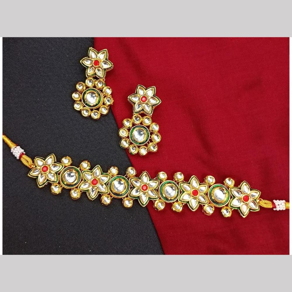 FS Collection Gold Plated Kundan Stone Necklace Set