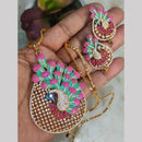 FS Collection Gold Plated American Diamond Peacock Design Chain Pendant Set