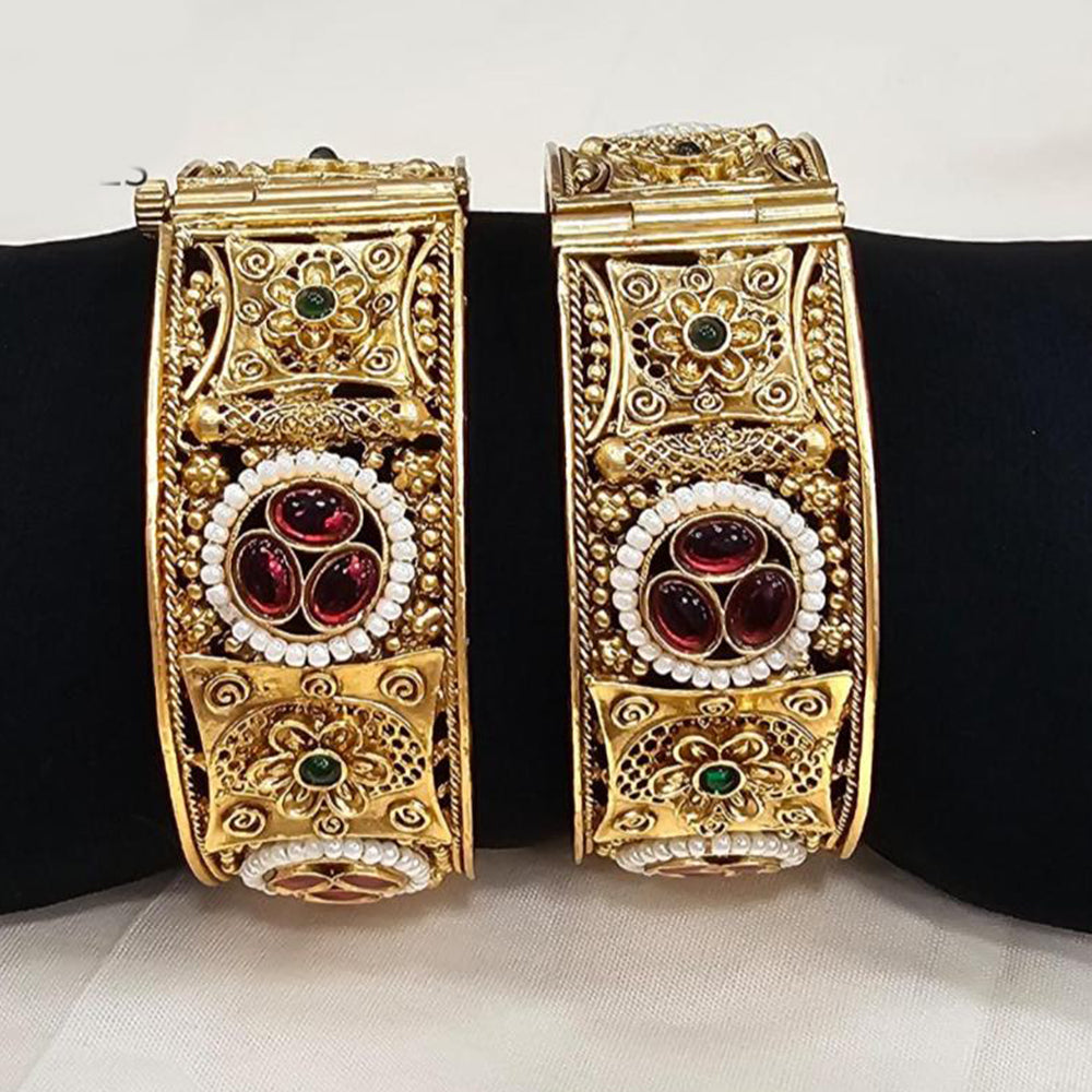 FS Collection Gold Plated Pota Stone Openable Bangle Set