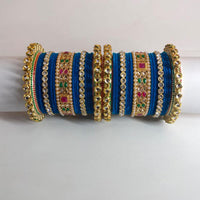 FS Collection Gold Plated Austrian Stone And Crystal Stone Bangle Set