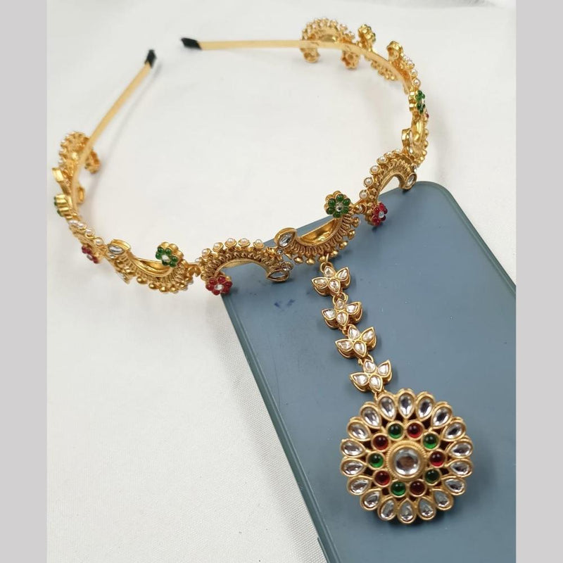 FS Collection Gold Plated Kundan Stone Hair Band \ Sheeshphool