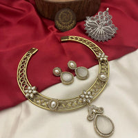 FS Collection Gold Plated Pota Stone Necklace Set