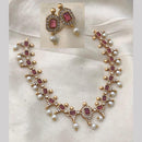 FS Collections Gold Plated Crystal Stone Pearls Necklace Set