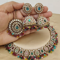 FS Collection Gold Plated Kundan Stone And Pearls Necklace Set