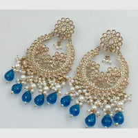 FS Collection Gold Plated Crystal Stone And Pearls Dangler Earrings