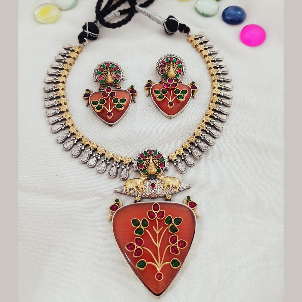 FS Collection 2 Tone Plated Pota Stone Necklace Set