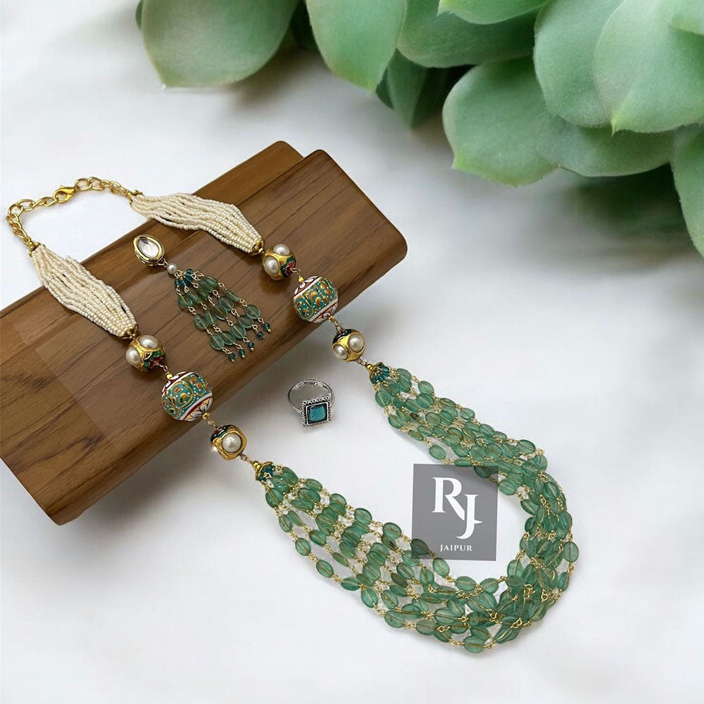 FS Collection Gold Plated Pearls And Beads Necklace Set