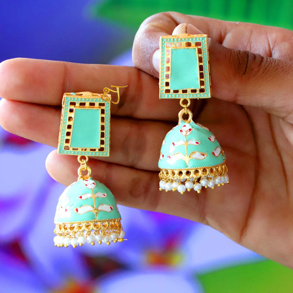 FS Collection Gold Plated Pearls Meenakari Jhumki Earrings