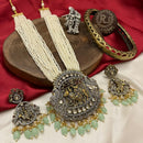 FS Collection Gold Plated Kundan Stone And Pearls Temple Necklace Set