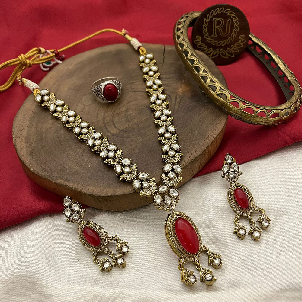 FS Collection Gold Plated Kundan Stone Necklace Set