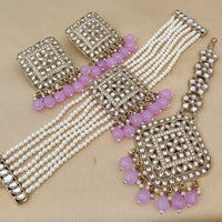 FS Collection Gold Plated Kundan Stone And Pearls Choker Necklace Set