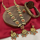 FS Collection Gold Plated Kundan Stone And Pearls Necklace Set