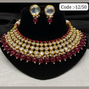FS Collection Gold Plated Kundan Stone And Beads Necklace Set