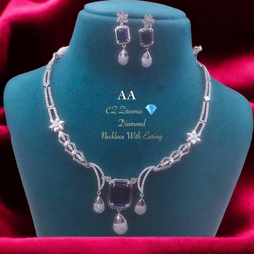 FS Collection Silver Plated American Diamonds Necklace Set