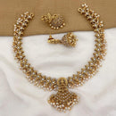 FS Collection Gold Plated Pota Stone And Pearls Temple Necklace set