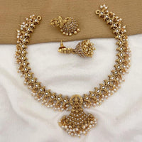 FS Collection Gold Plated Pota Stone And Pearls Temple Necklace set