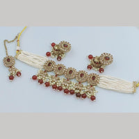 FS Collection Gold Plated Crystal Stone And  Beads Choker Necklace Set