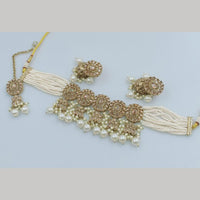 FS Collection Gold Plated Crystal Stone And  Beads Choker Necklace Set