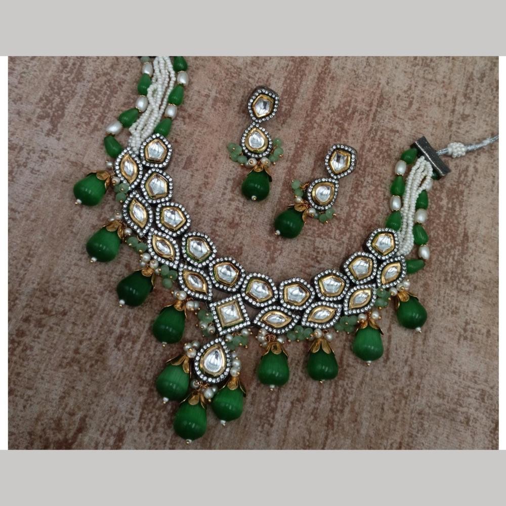 FS Collection 2 Tone Plated Kundan Stone And Beads Necklace Set