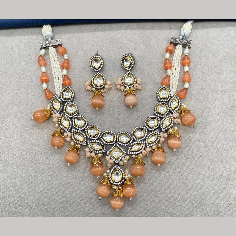 FS Collection 2 Tone Plated Kundan Stone And Beads Necklace Set
