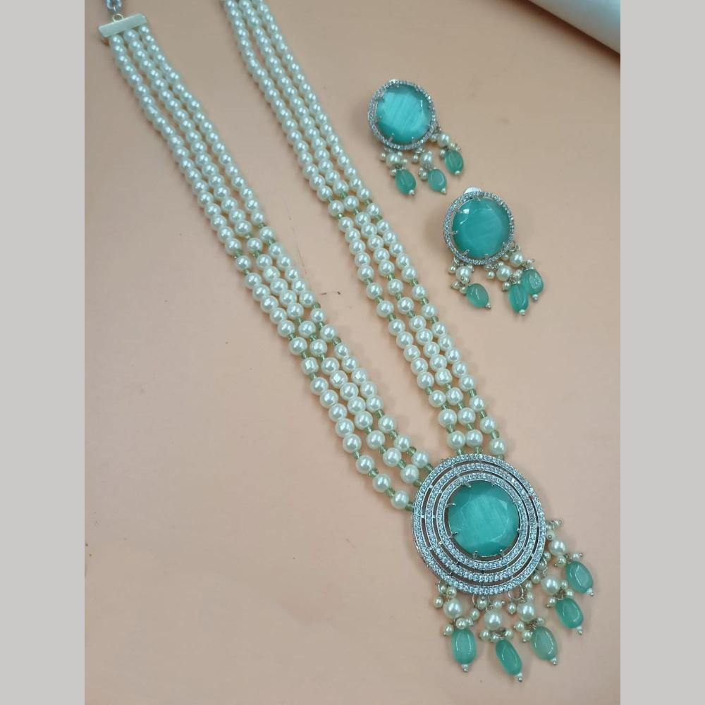 FS Collection Gold Plated AD And Beads Long Necklace Set