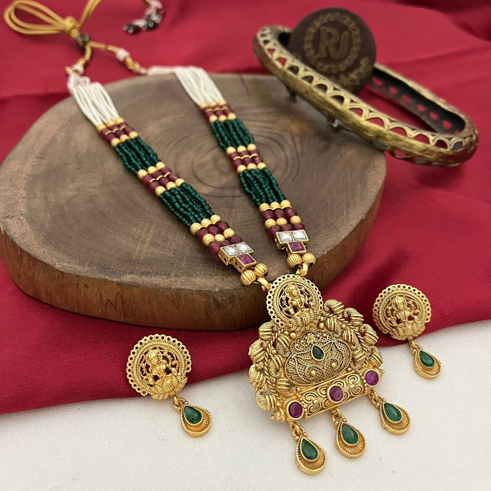 FS Collection  2 Tone Plated Pota Stone And Beads Necklace Set