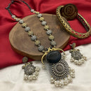 FS Collection Oxidised  Plated Pota Stone Necklace Set