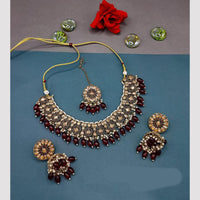 FS Collection Gold Plated Crystal  Stone And Pearls Necklace Set