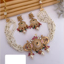 FS Collection Gold Plated Pota Stone And Pearls Choker Meenakari  Necklace Set