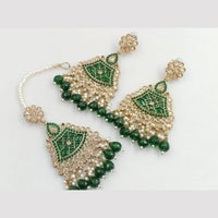 FS Collection Gold Plated Crystal Stone And Pearls Dangler Earrings With Maangtikka
