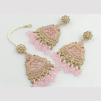 FS Collection Gold Plated Crystal Stone And Pearls Dangler Earrings With Maangtikka