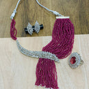 FS Collection Silver Plated American Diamonds Necklace Set