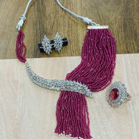 FS Collection Silver Plated American Diamonds Necklace Set