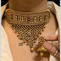 FS Collection Gold Plated Pota Stone Choker Necklace Set