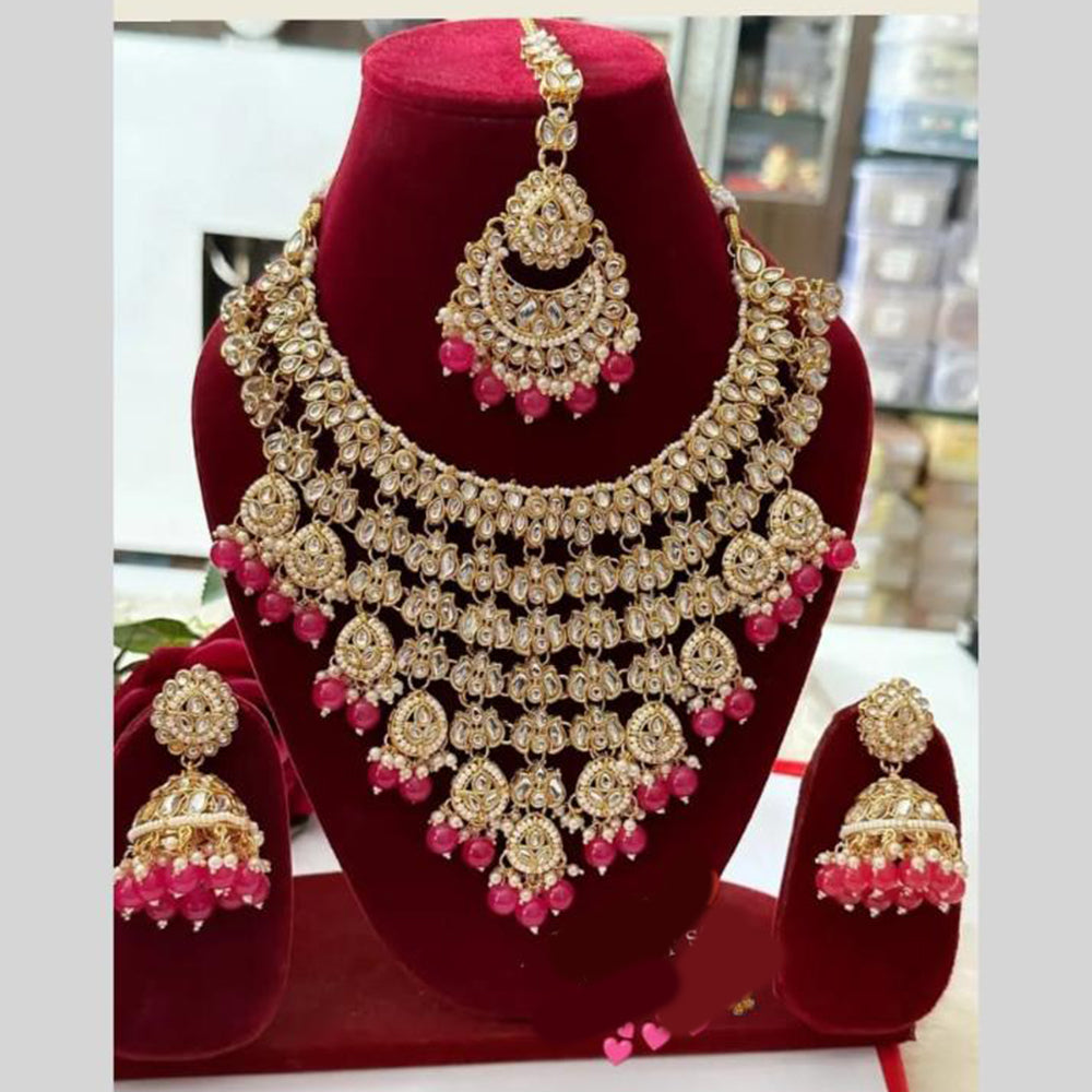 FS Collection Gold Plated Kundan Stone And Beads Necklace Set