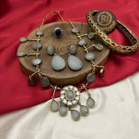 FS Collection Gold Plated Crystal Stone Necklace Set