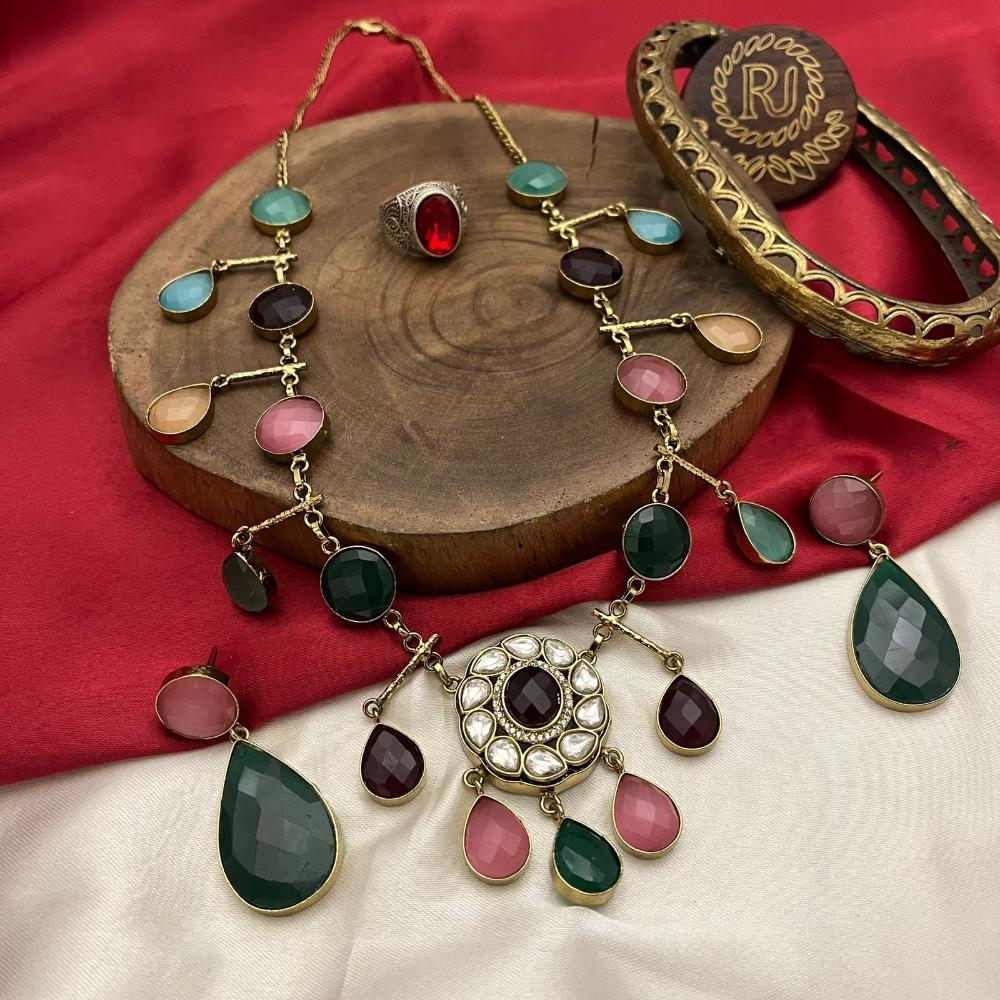 FS Collection Gold Plated Crystal Stone Necklace Set