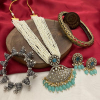 FS Collection Silver Plated Pearl And Austrian Stone Necklace Set