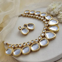 FS Collection Gold Plated Kundan Stone Necklace Set