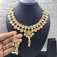 FS Collection Gold Plated Kundan Stone And Beads Necklace Set