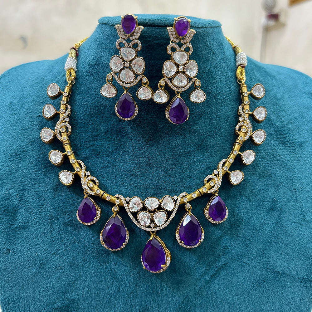 FS Collection Gold Plated Polki Kundan Stone Necklace Set