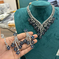 FS Collection Silver Plated American Diamonds Necklace Set