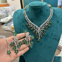 FS Collection Silver Plated American Diamonds Necklace Set