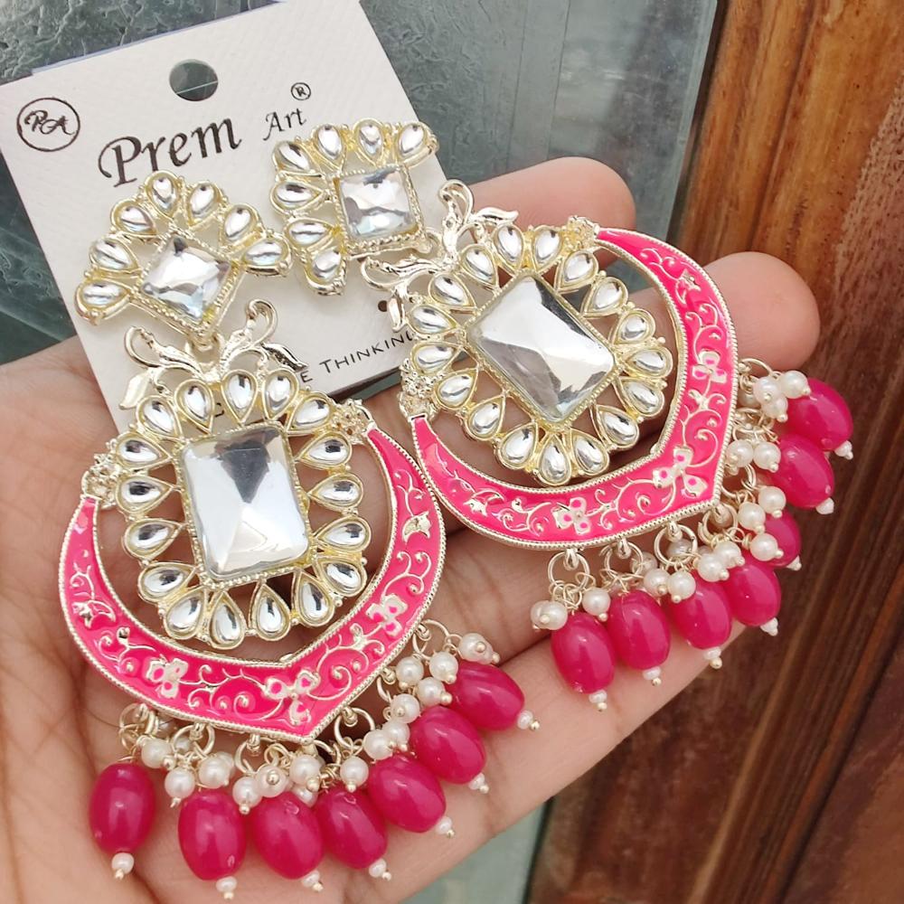 FS Collection Gold Plated Kundan Stone And Meenakari Dangler Earrings