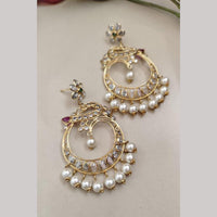 FS Collection Gold Plated Crystal Stone And Pearls Dangler Earrings