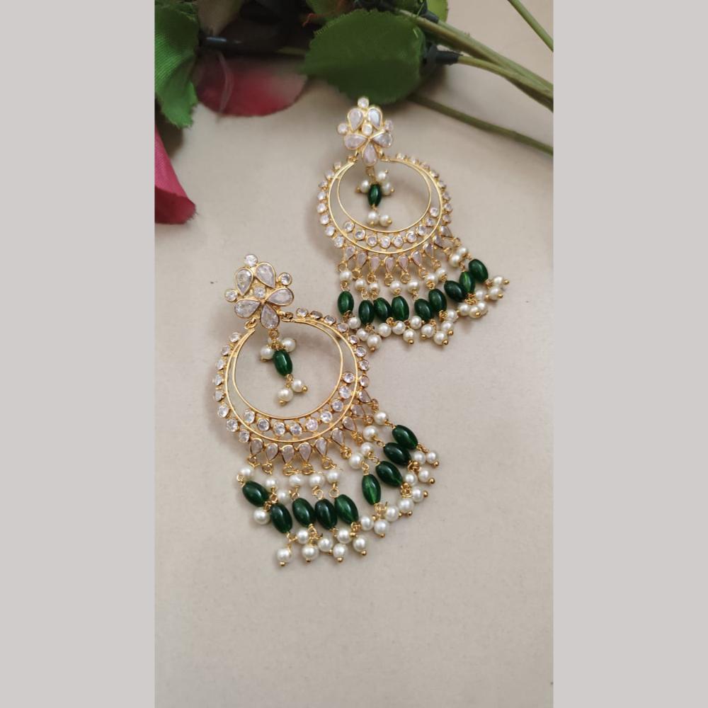 FS Collection Gold Plated Crystal Stone And Pearls Dangler Earrings